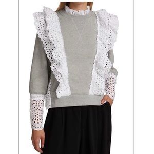 SEA Eyelet Lace-Trimmed Sweater M